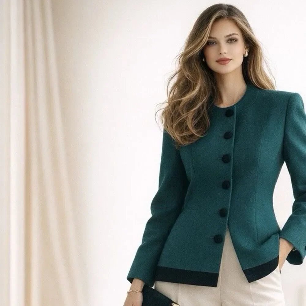 Christian Dior Vintage Wool Blazer Jacket Sz 4 Green Old Money Classic Heritage